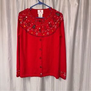 Quacker Factory Red Cardigan with Embellishments